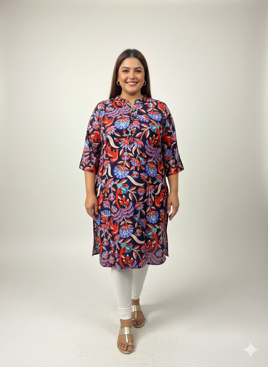 Plus Size Geometric Printed Straight Kurta