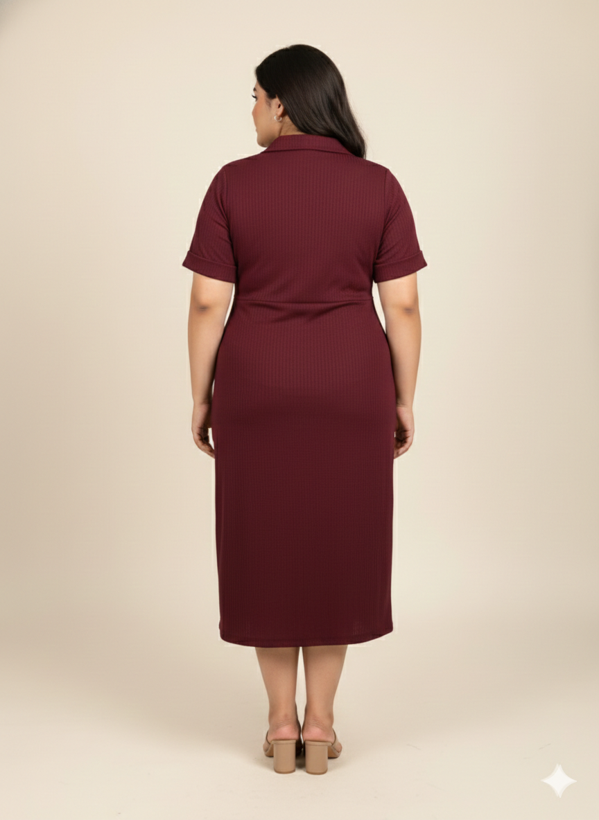 Plus Size Women Notch Collar Button Midi Dress