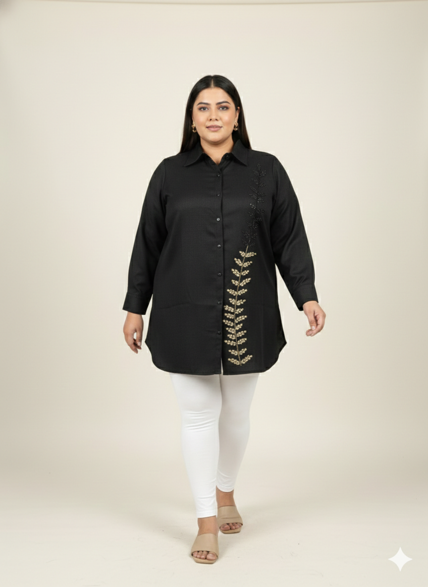 Plus Size Women Hand Embellishments Casual Shirt