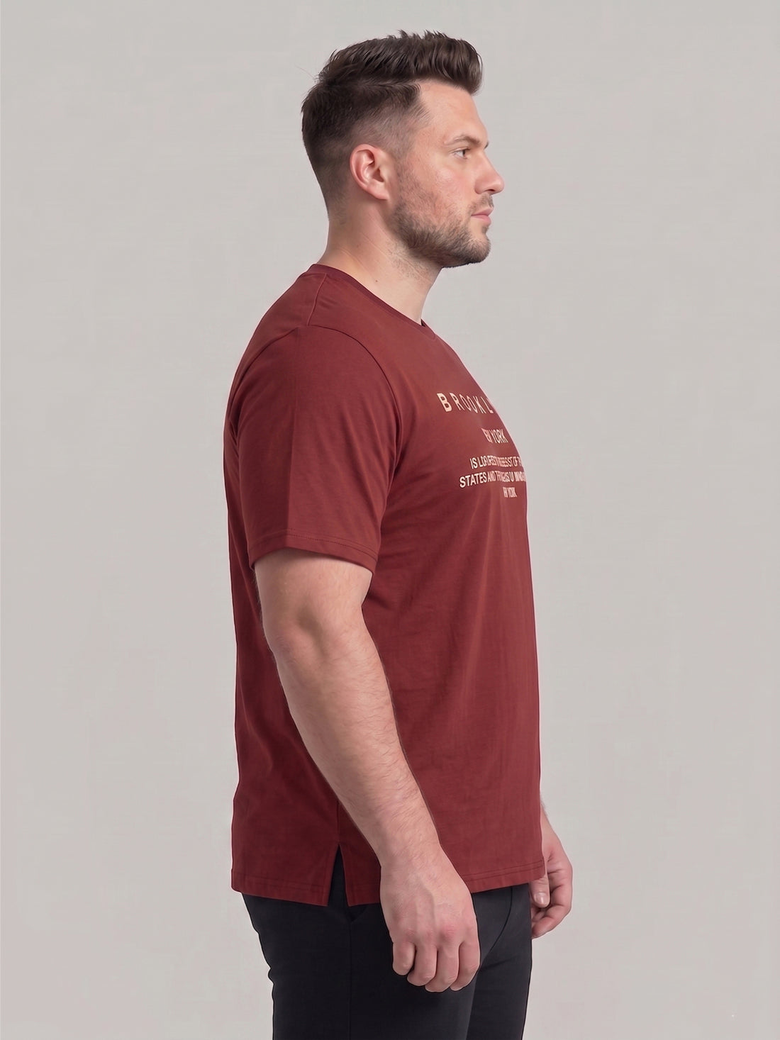 Plus Size Men's Text Printed Cotton T-Shirt