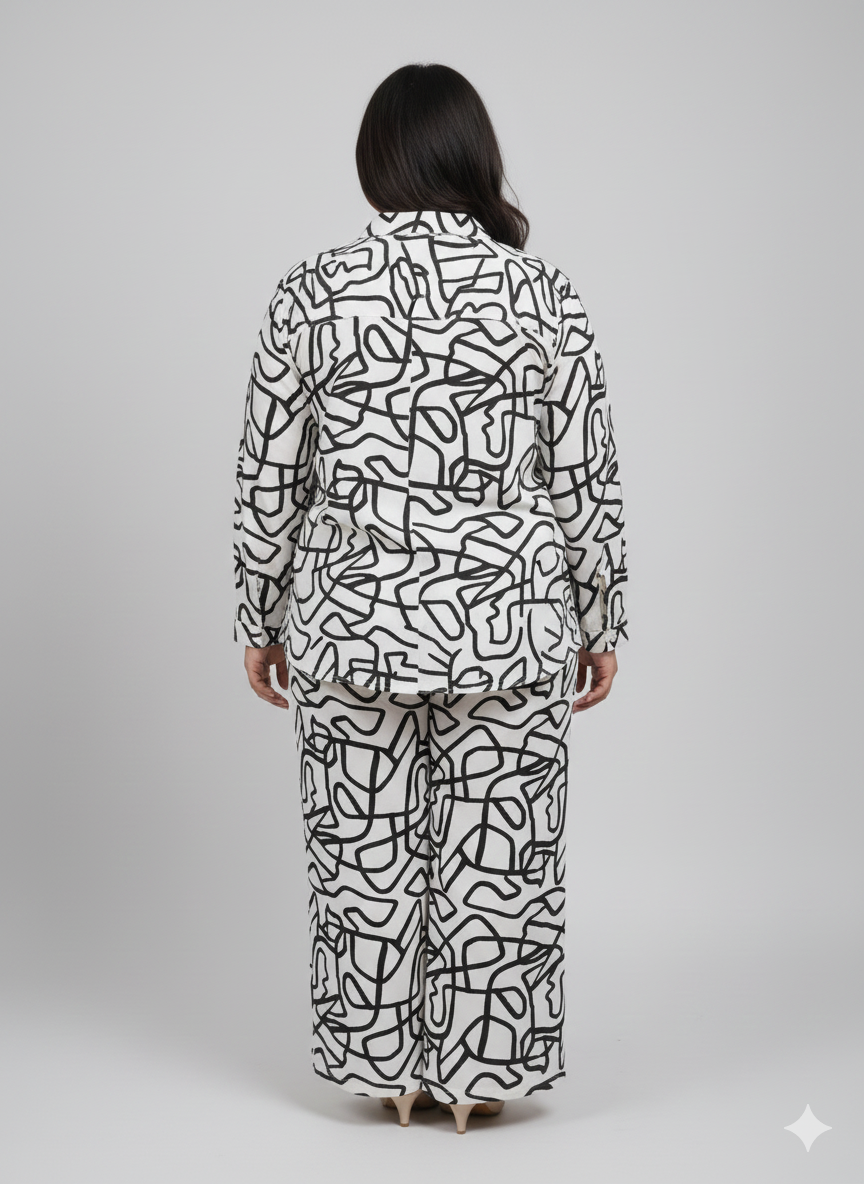 Plus Size Printed Shirt Collar With Trouser