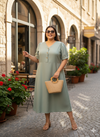Plus Size V-Neck Fit & Flare Midi Dress