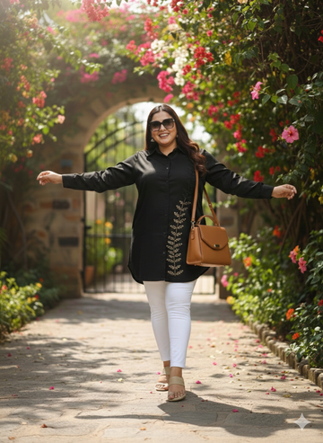 Plus Size Women Hand Embellishments Casual Shirt