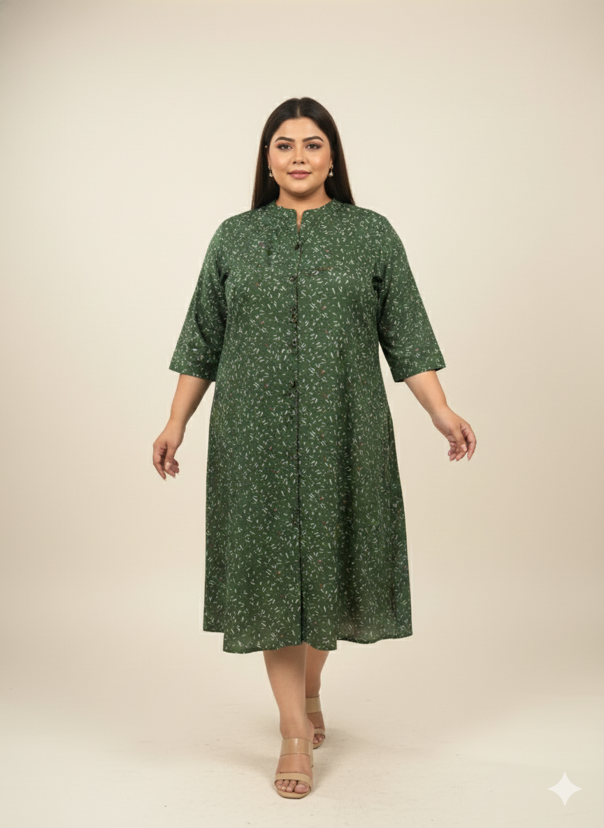 Plus Size Floral Print Fit & Flare Midi Dress