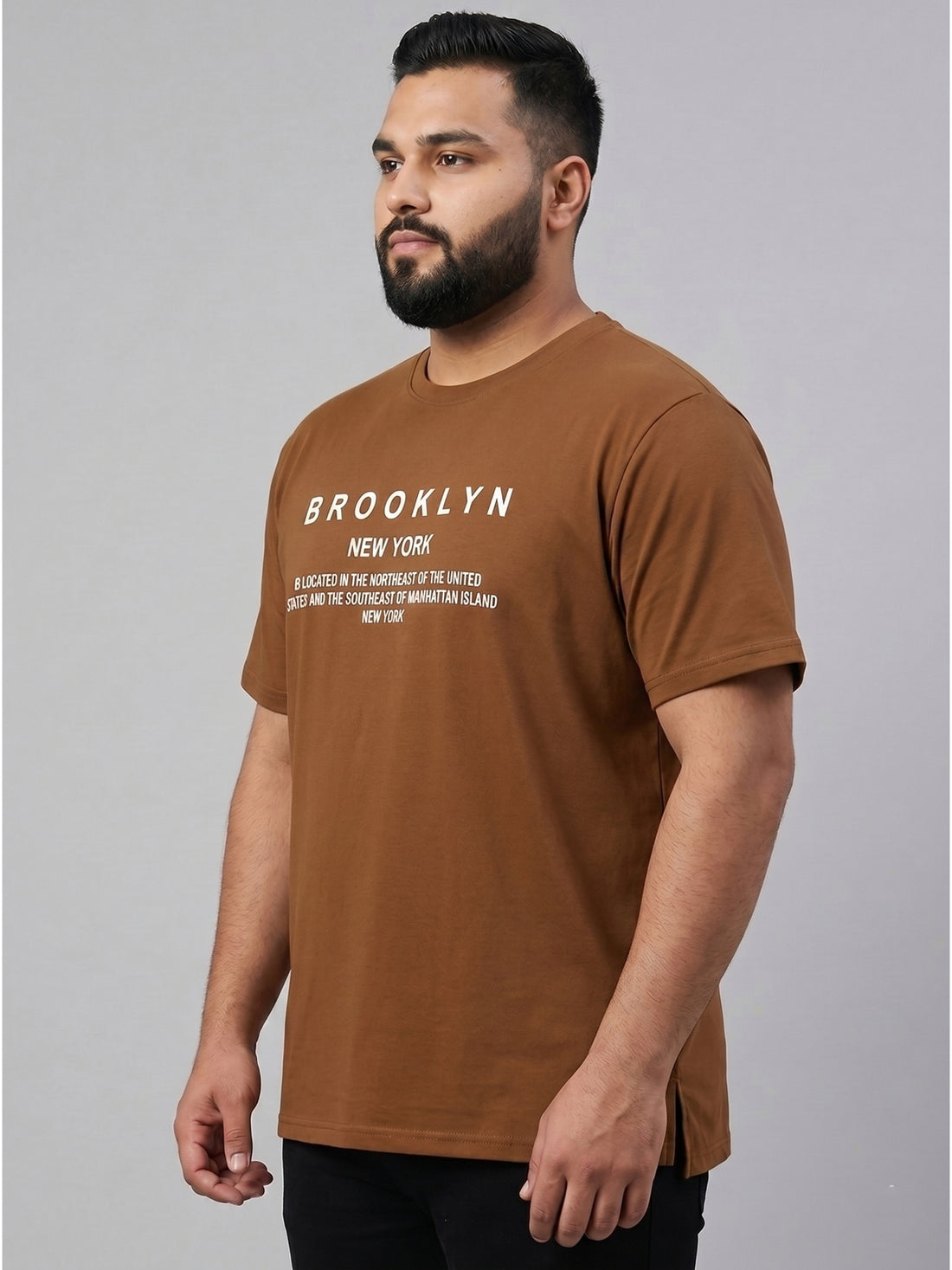Plus Size Men's Text Printed Cotton T-Shirt