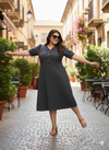 Plus Size V-Neck Fit & Flare Midi Dress