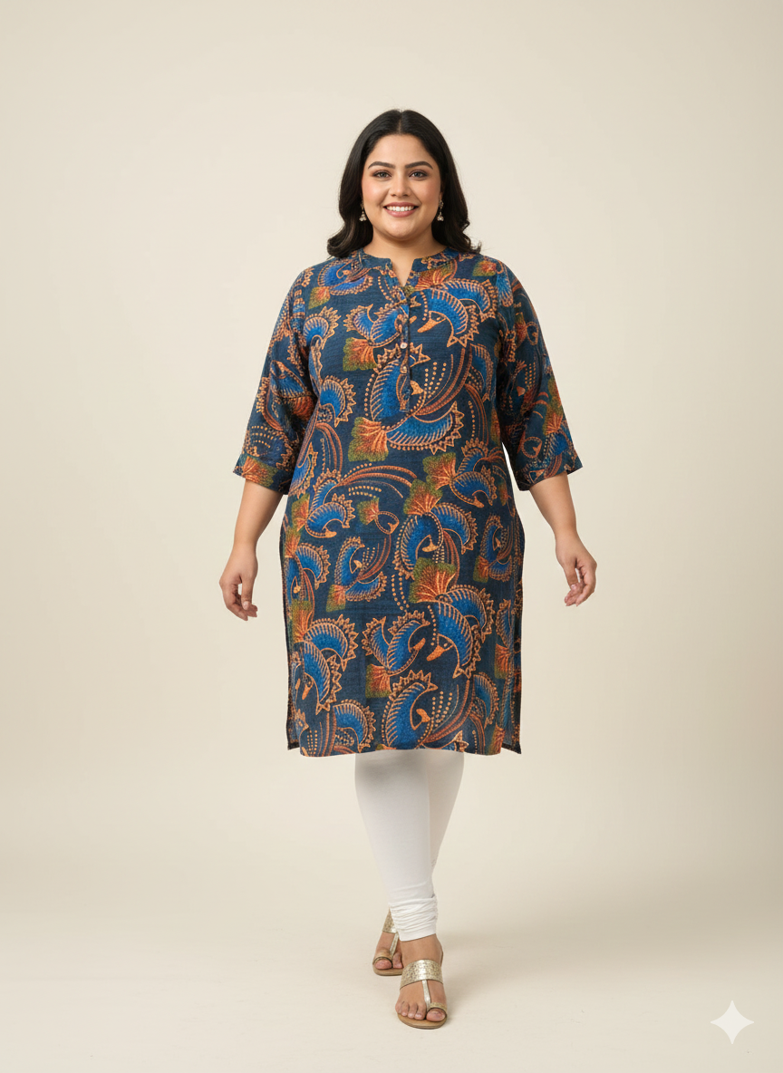 Plus Size Floral Printed Straight Kurta