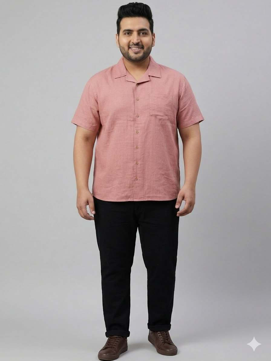 Plus Size Men Cuban Collar Cotton Shirt
