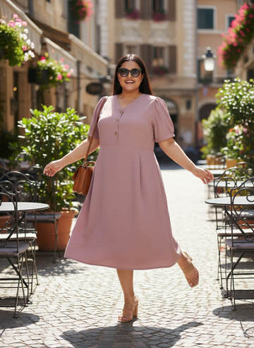 Plus Size V-Neck Fit & Flare Midi Dress