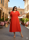 Plus Size V-Neck Fit & Flare Midi Dress