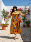 Plus Size Printed Flutter Sleeves A-Line Maxi Dress