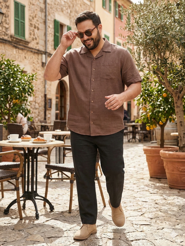 Plus Size Men Cuban Collar Cotton Shirt