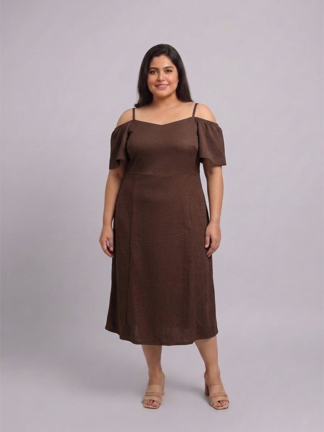 Plus Size Women's Off-Shoulder A-Line Midi Dress