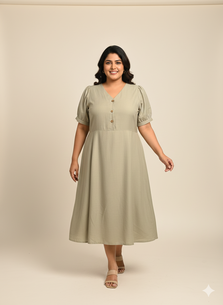 Plus Size V-Neck Fit & Flare Midi Dress