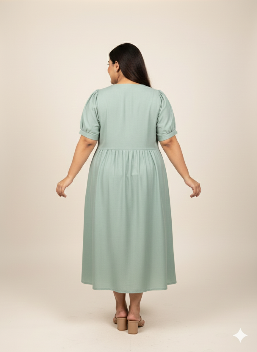 Plus Size V-Neck Fit & Flare Midi Dress