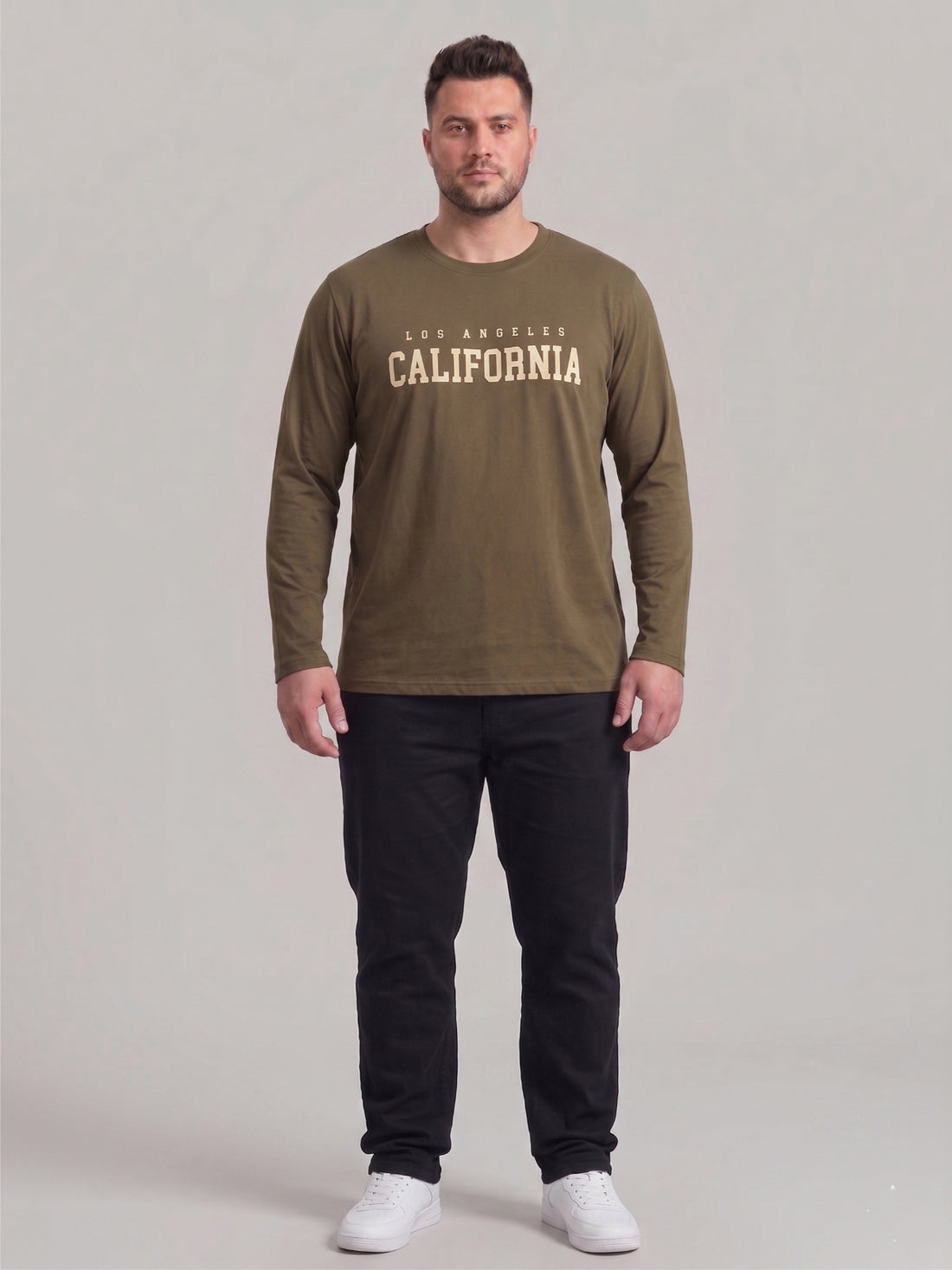 Plus Size Men Pure Cotton Solid Long Sleeves Casual T-shirt