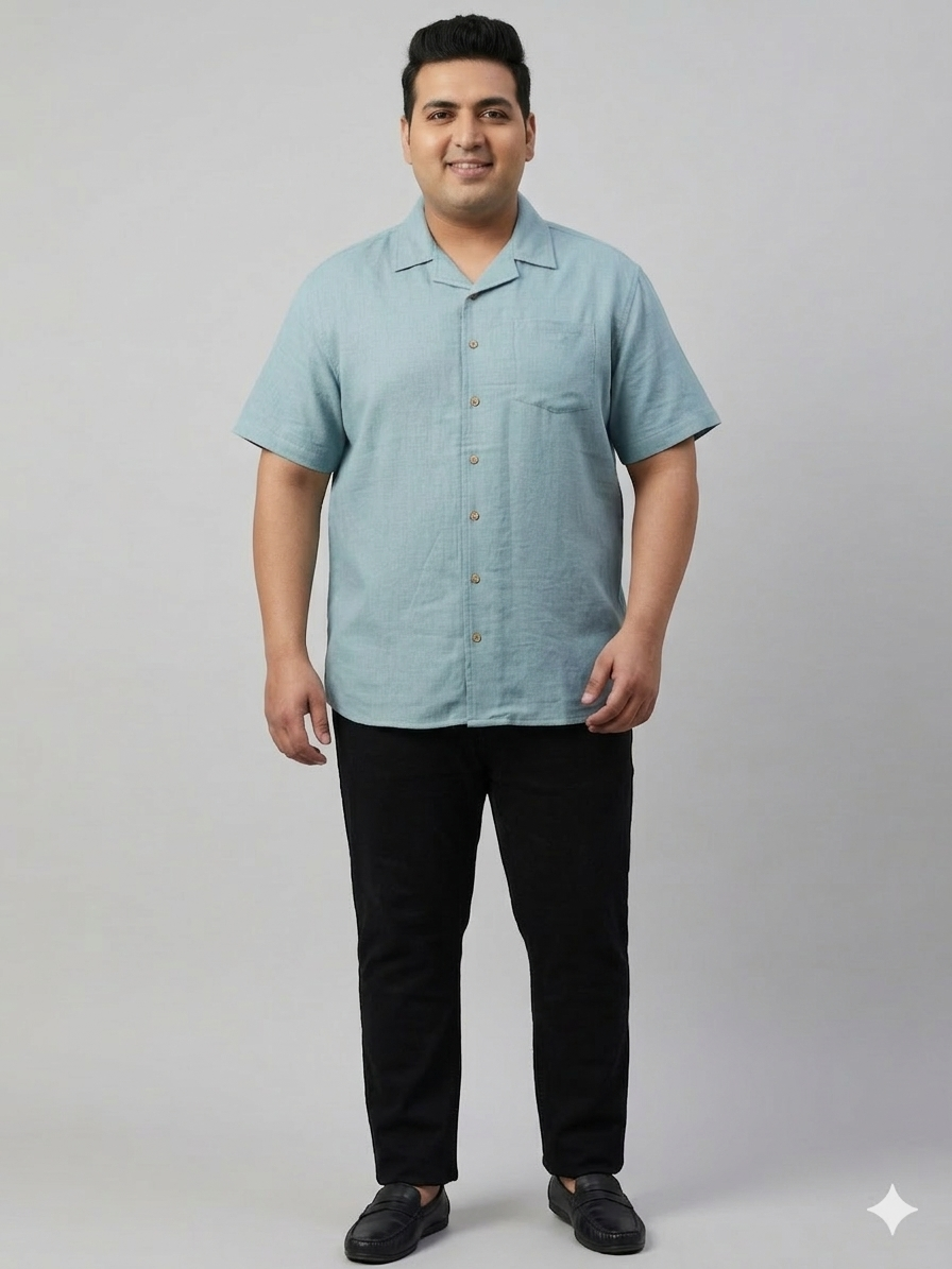 Plus Size Men Cuban Collar Cotton Shirt