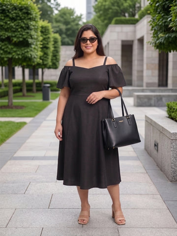 Plus Size Women's Off-Shoulder A-Line Midi Dress