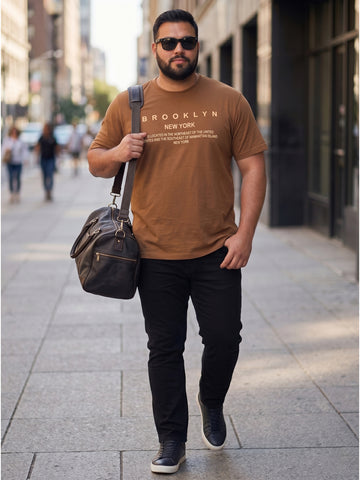 Plus Size Men's Text Printed Cotton T-Shirt