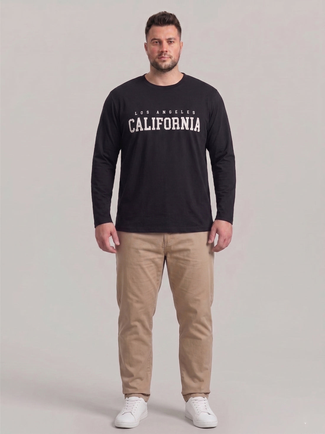 Plus Size Men Pure Cotton Solid Long Sleeves Casual T-shirt