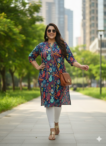 Plus Size Floral Printed Straight Kurta