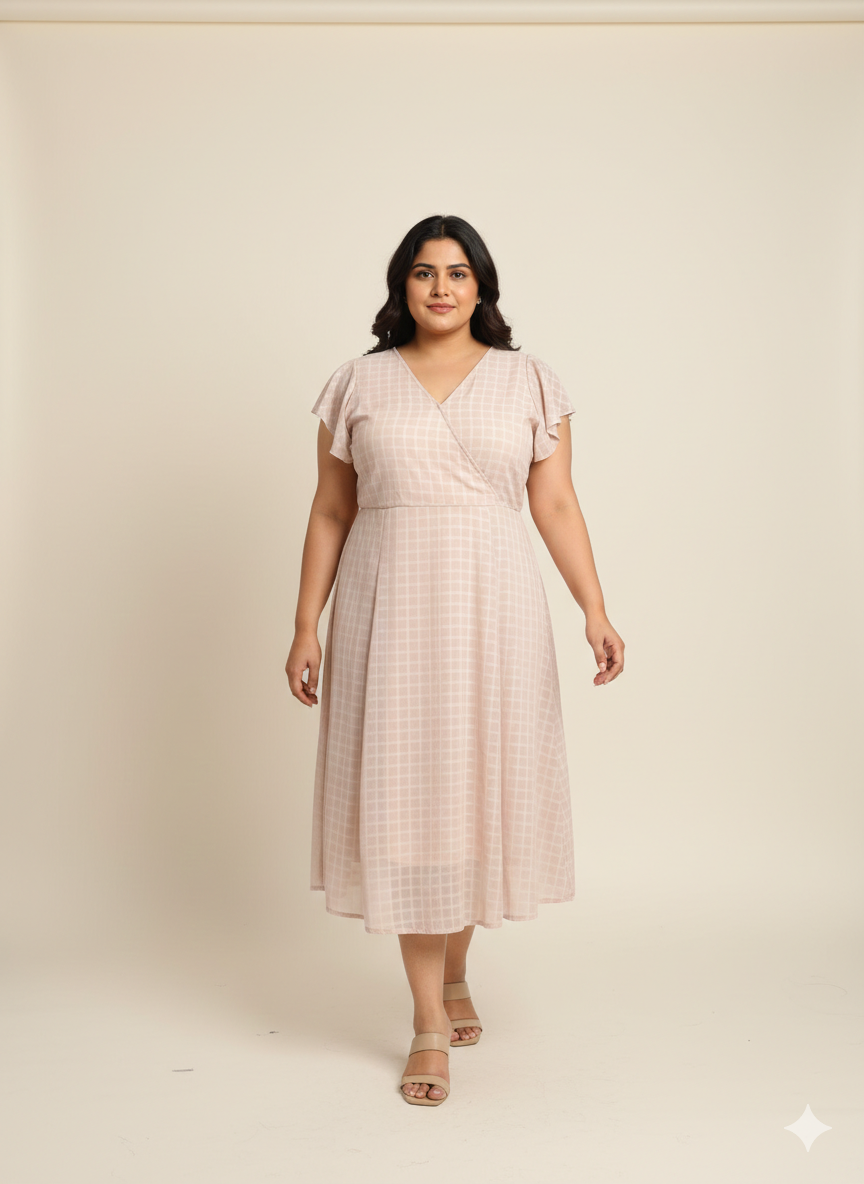 Plus Size Printed Flutter Sleeves A-Line Maxi Dress