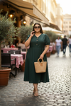Plus Size V-Neck Fit & Flare Midi Dress
