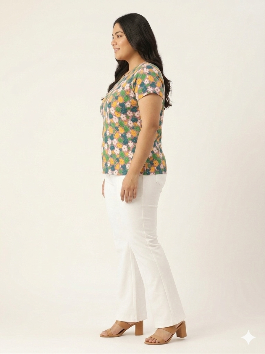 Plus Size Women Floral Printed T-shirt