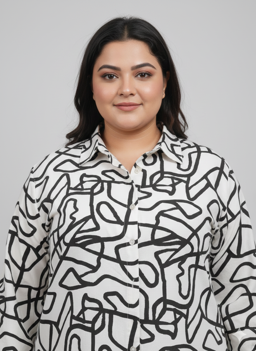 Plus Size Printed Shirt Collar With Trouser