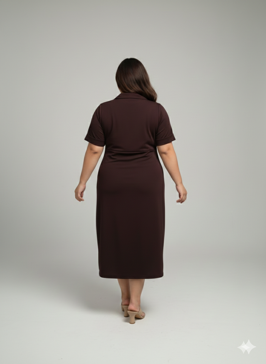 Plus Size Women Notch Collar Button Midi Dress