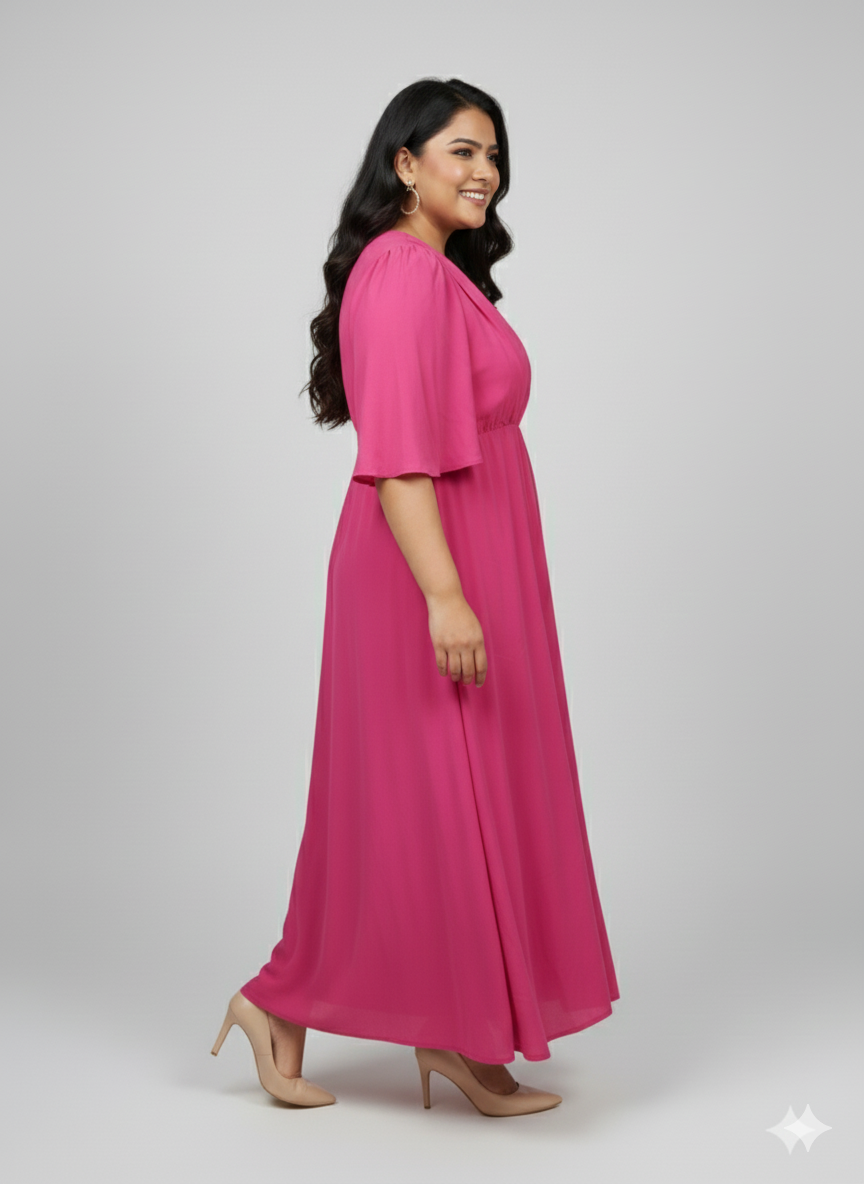 Plus Size Lt.Pink Solid Maxi Dress