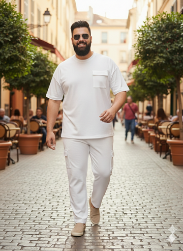 Plus Size Round Neck Pure Cotton T Shirt & Cargo Jogger Travel Co Ords Set