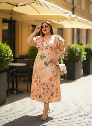 Plus Size Printed Flutter Sleeves A-Line Maxi Dress
