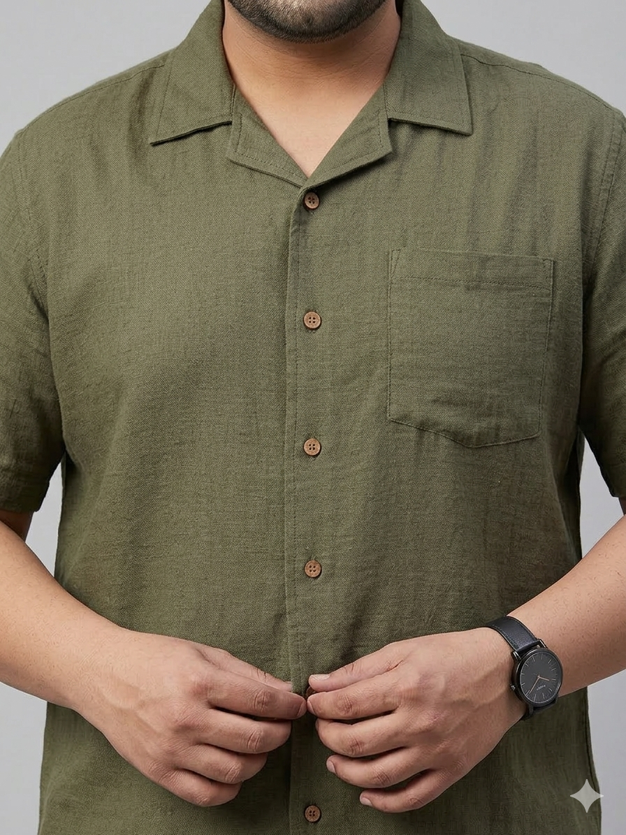 Plus Size Men Cuban Collar Cotton Shirt