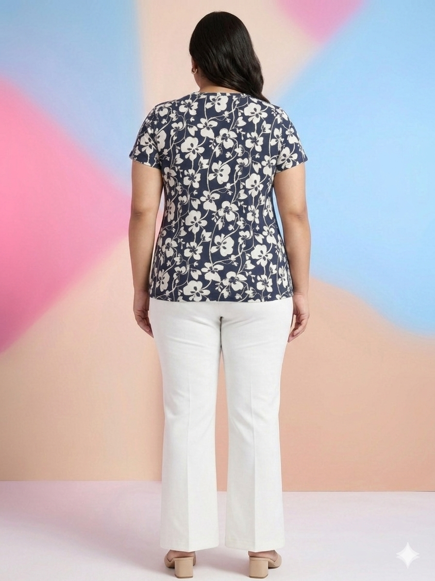 Plus Size Women Floral Printed T-shirt