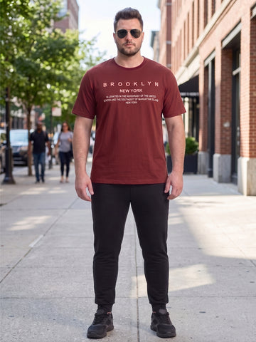 Plus Size Men's Text Printed Cotton T-Shirt