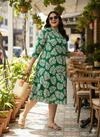 Plus Size Floral Printed Round Neck Midi Dress