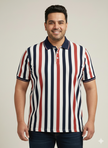 Plus Size Men Nevy Red Striped Polo Collar T-shirt