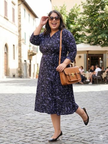 Plus Size Women Floral Printed Fit & Flare Midi Dress