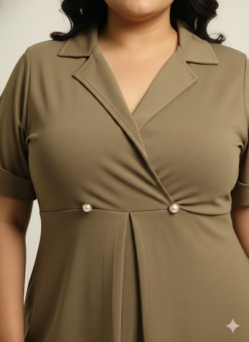 Plus Size Women Notch Collar Button Midi Dress
