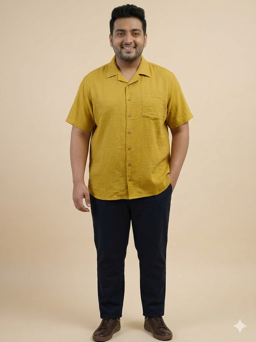 Plus Size Men Cuban Collar Cotton Shirt