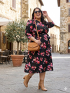 Plus Size Women Abstract Printed Puff Sleeve Midi Dress