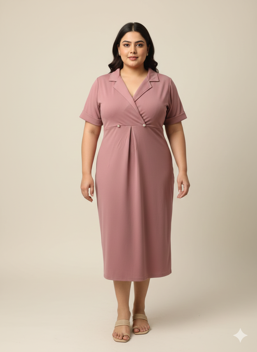 Plus Size Women Notch Collar Button Midi Dress