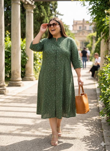 Women Plus Size Floral Print Fit & Flare Midi Dress