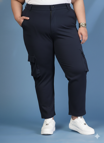 Plus Size Women Solid Mid Rise Regular Fit Cargo Trousers