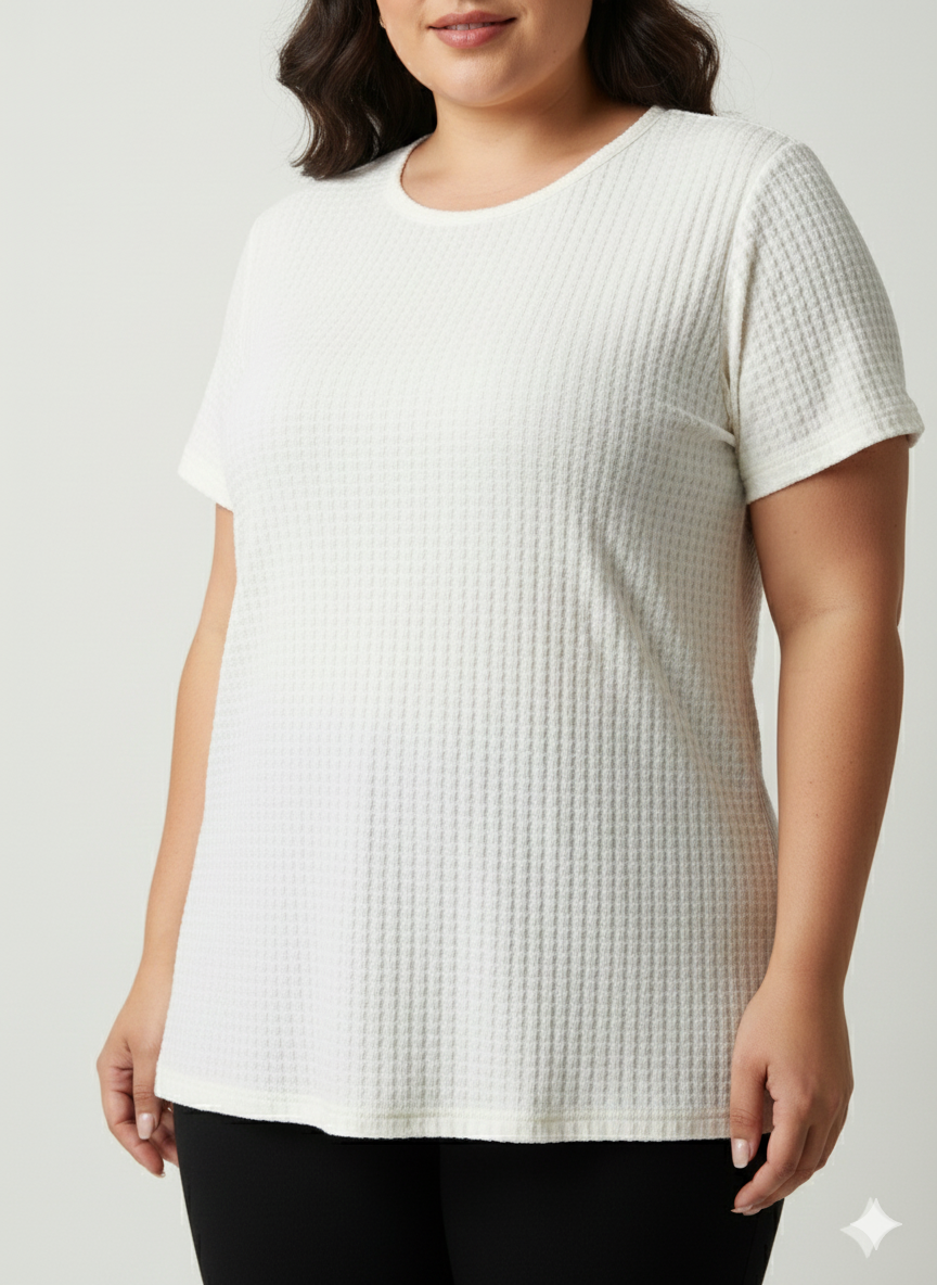 Plus Size Self Design Round Neck Short Sleeves Cotton T-shirt
