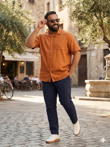 Plus Size Men Cuban Collar Cotton Shirt
