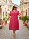 Plus Size V-Neck Fit & Flare Midi Dress