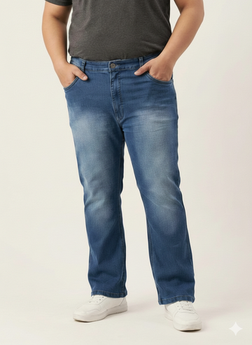 Plus Size Comfort Regular-Fit Heavy Fade Stretchable Cotton Jeans