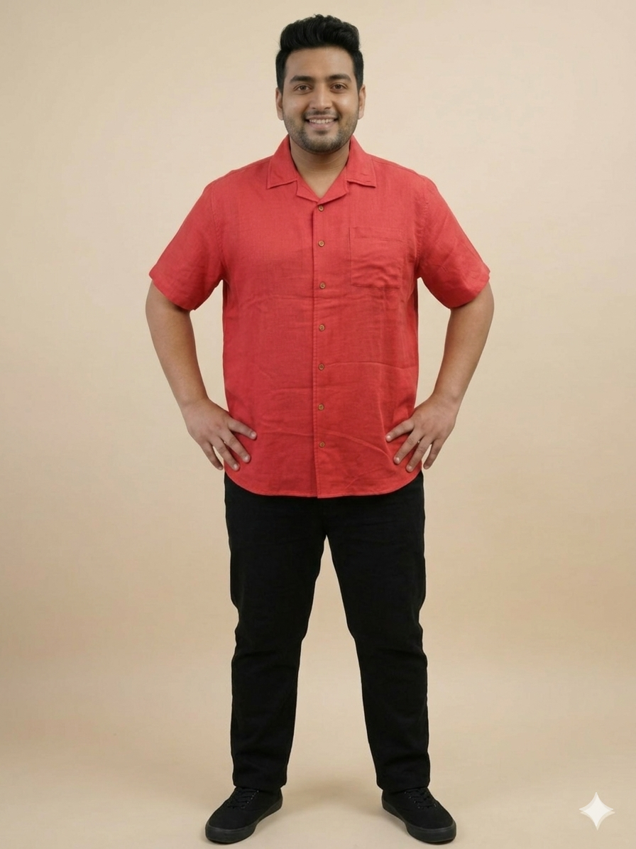 Plus Size Men Cuban Collar Cotton Shirt